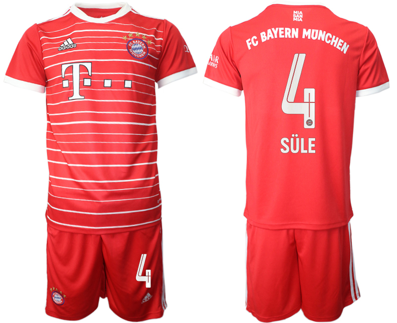 Men 2022-2023 Club Bayern Munich home Red #4 Adidas Soccer Jersey